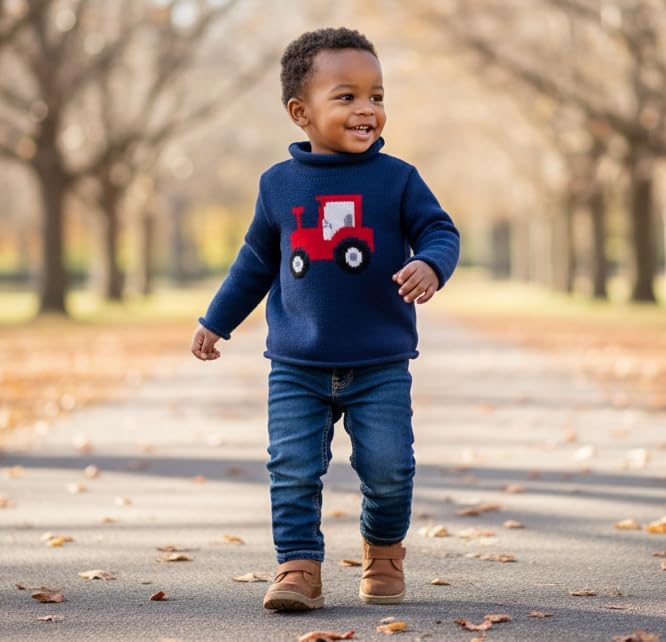 MudPie Unisex-Child Children Tractor Rollneck Sweater - Image 3
